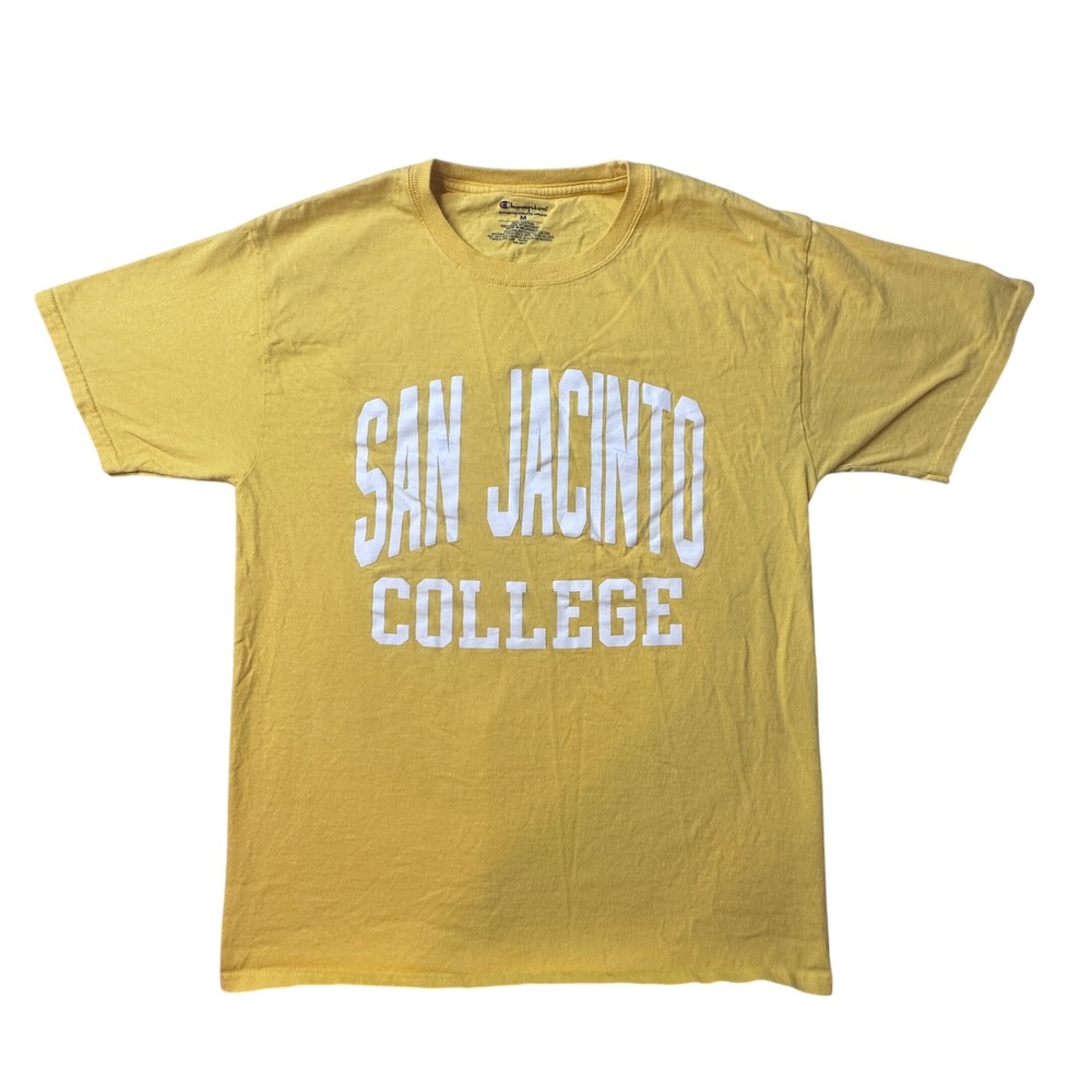 Champion T-Shirt Mens M‎ Yellow San Jacinto College Graphic Short Sleeve Cotton